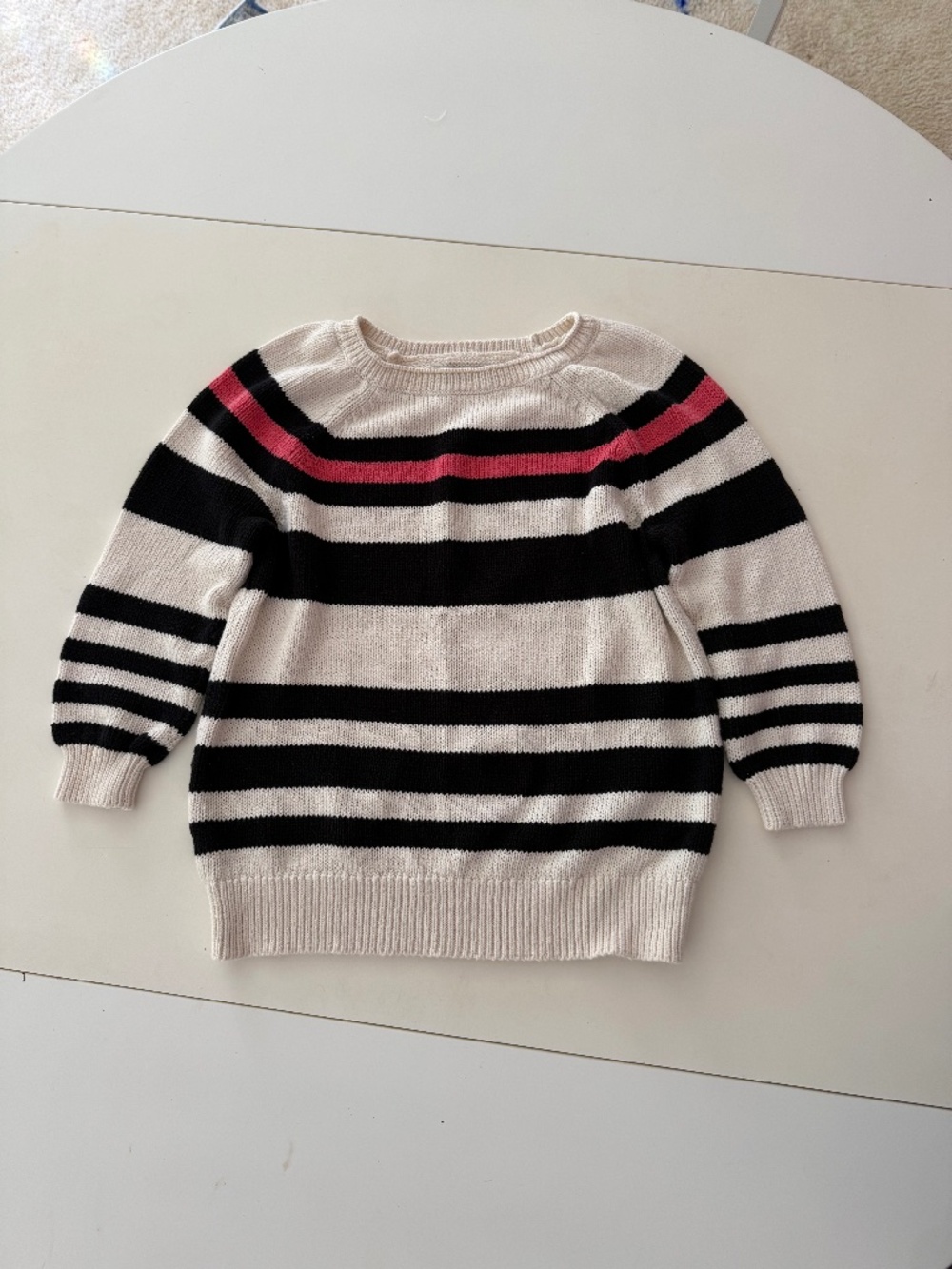Ann Taylor Loft Striped Sweater Hot Pink Black Cream Size M